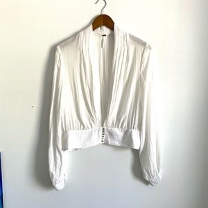 Free People sheer deep v white blouse top